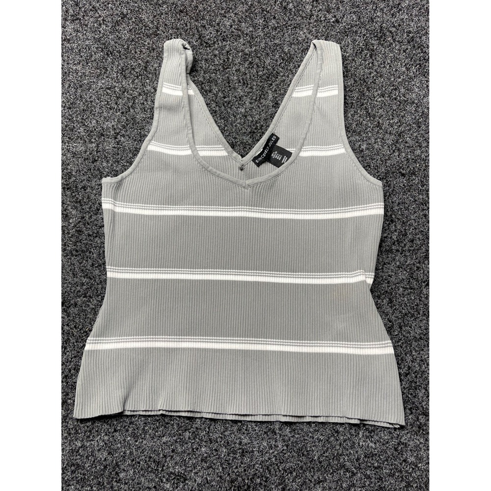 Sincerely Jules Womens Ribbed Knit Striped V-Neck Tank Top Grey White Size L